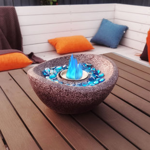 Concrete Tabletop Fireplace Was Burning Fire Pit Bowl - Indoor and Outdoor Use