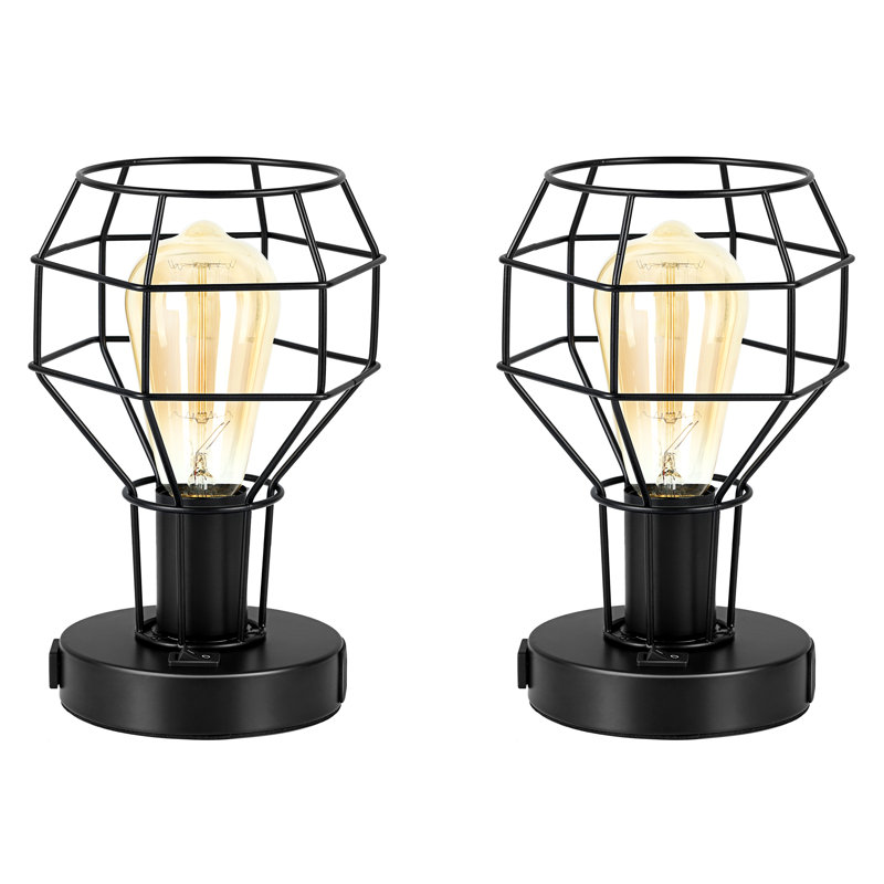 Rayniyah 8.66" Black Desk Lamp Set with USB and Outlet