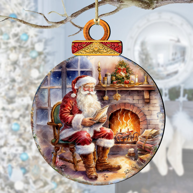 Ornement en bois Père Noël au foyer