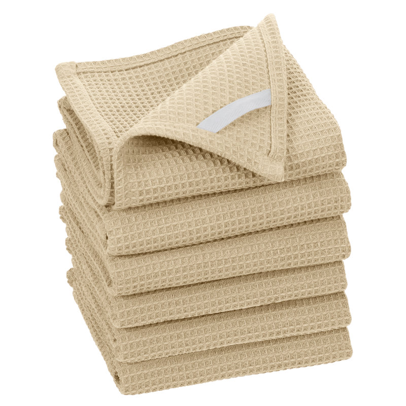 Broadway Cotton Waffle Tea Towel Kitchen Towel, Khaki, 6