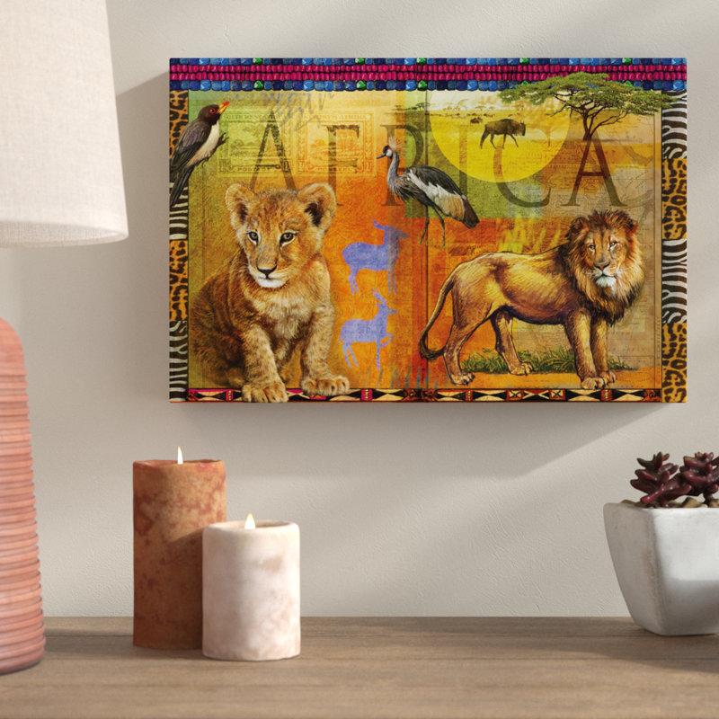 « africain lion », impression sur toile tendue, H 12 po x l 18 po x P 2 po