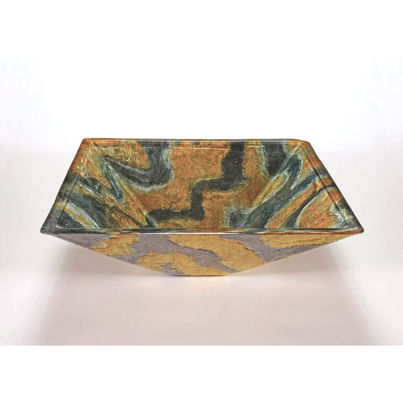 Legion Furniture 16.5'' Glass Square Bathroom Sink, Antique Gold And Silver