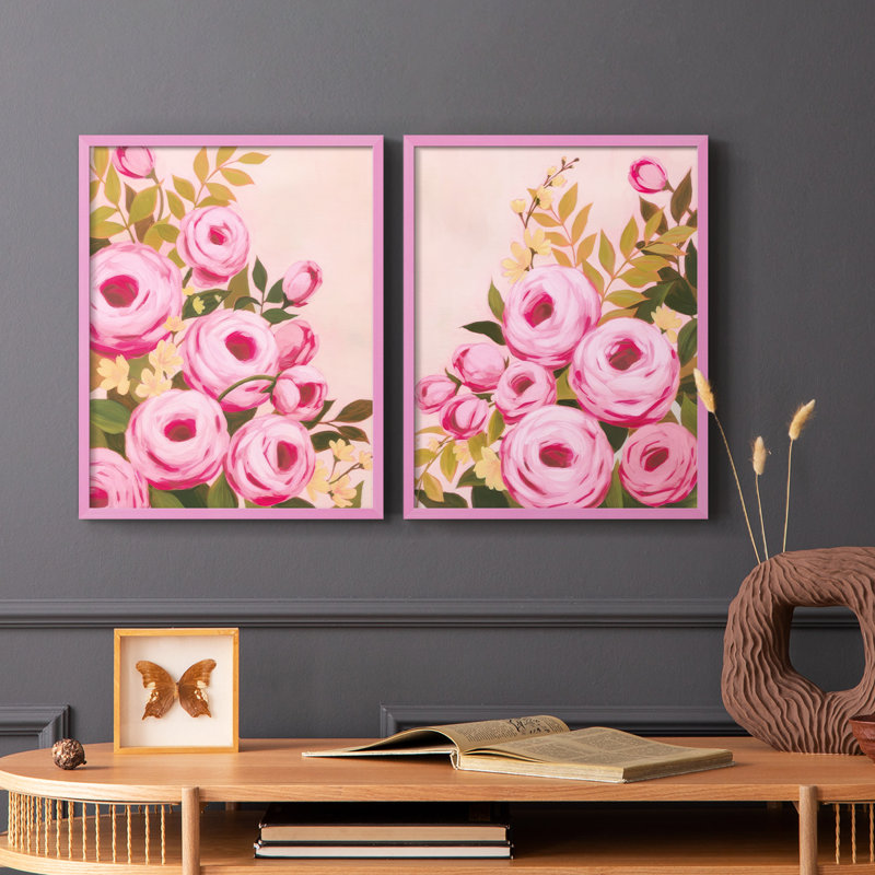 «Vibrant Roses I», reproduction encadrée de qualité supérieure - prête à être accrochée - aucun clou requis - aucun clou requis