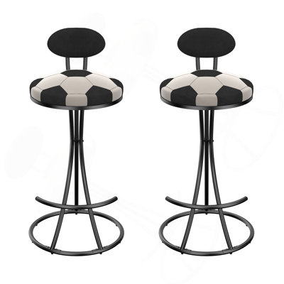 Upholstered S-Shaped Barstools Set Of 2 Velvet Counter Bar Stools Football Print Round Dining Stool For Kitchen & Living Room