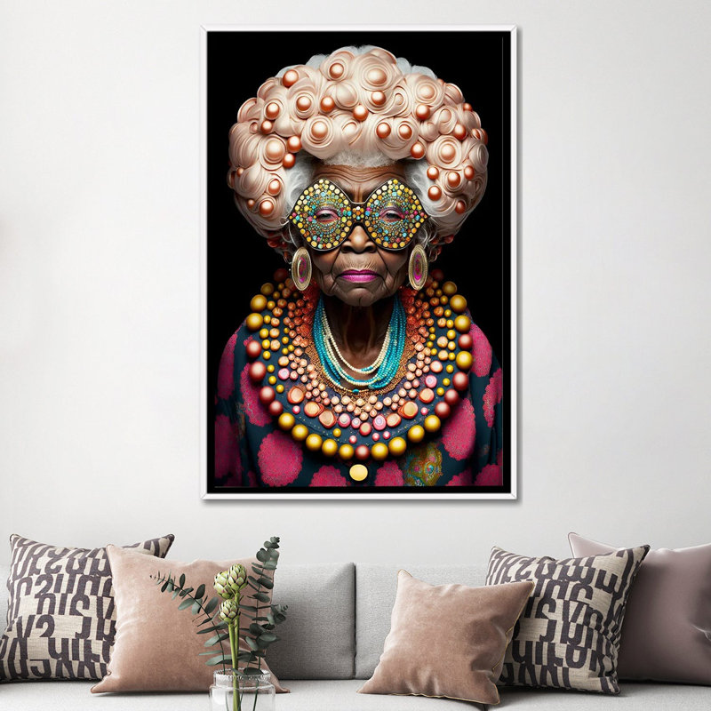 Afrofuturist Grandma I, Toile encadrée flottée blanche, H 60 po x l 40 po x P 1,5 po