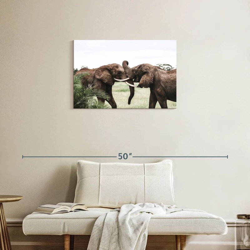 Brampt jouant des éléphants, H 20 po x l 30 po