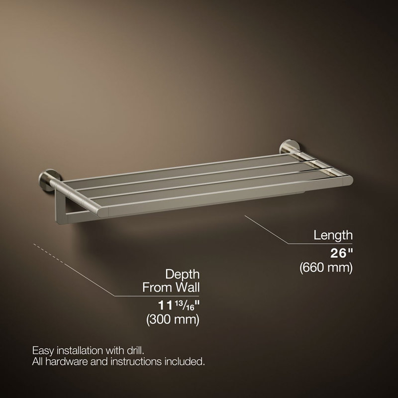 Hotelier Wall Mounted Towel Rack, Polished Nickel