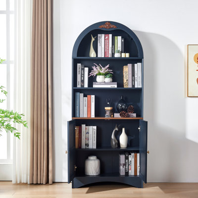 Armoire de rangement arquée avec appliques décoratives, buffet en panneau de fibres à densité moyenne anti-rayures, tablettes et charnières réglables, sangle anti-basculement