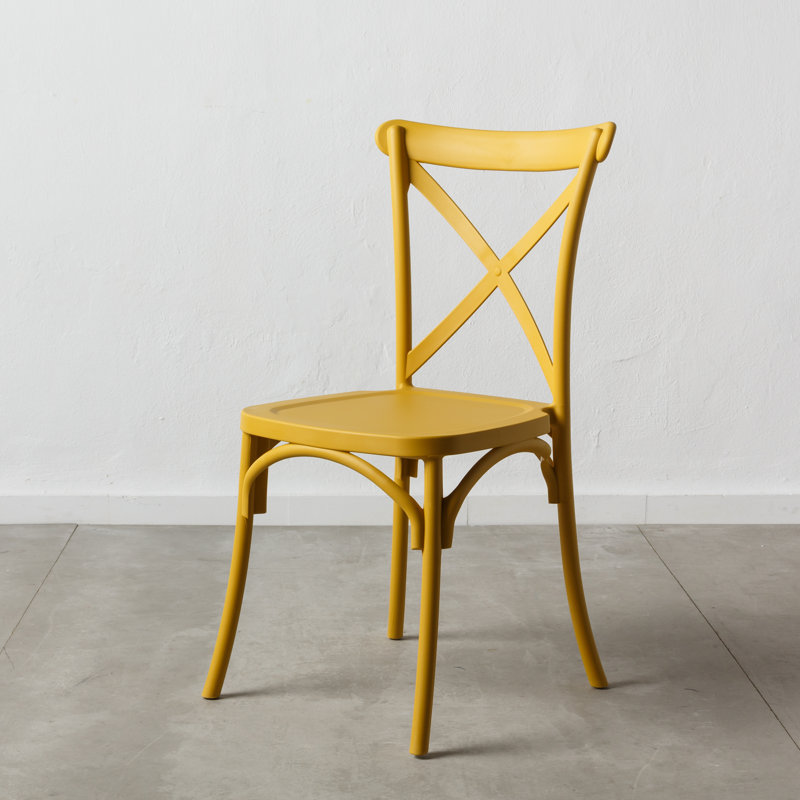 Vartkes 46cm H Cross Back Stacking Side Chair, Yellow