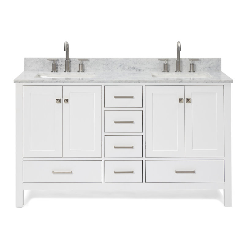 Ensemble de meuble-lavabo double 61 po Flynt, Nickel brossé, Blanc