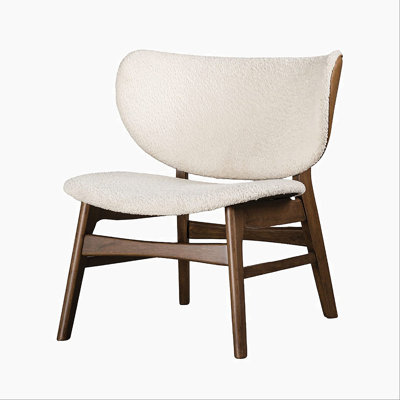 Mid-Century Modern Wingback Chair With Side Table Solid Wood Structure Walnut / Beige