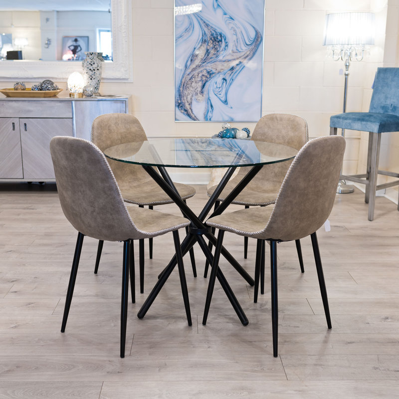 Nubuck 4 - Person Dining Set, Black, Beige