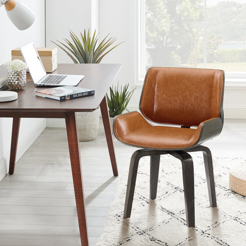 Rewan Faux Leather Swivel Desk Chair, Brown