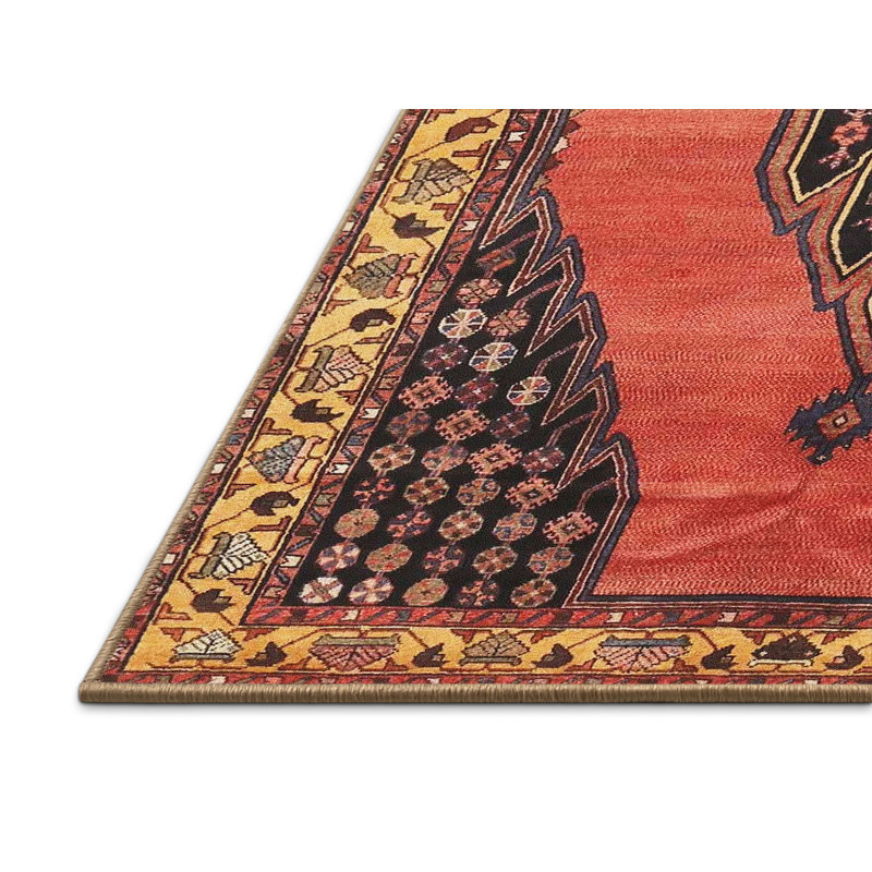 Tapis traditionnel rouge / noir, Rectangle 3 pi x 5 pi