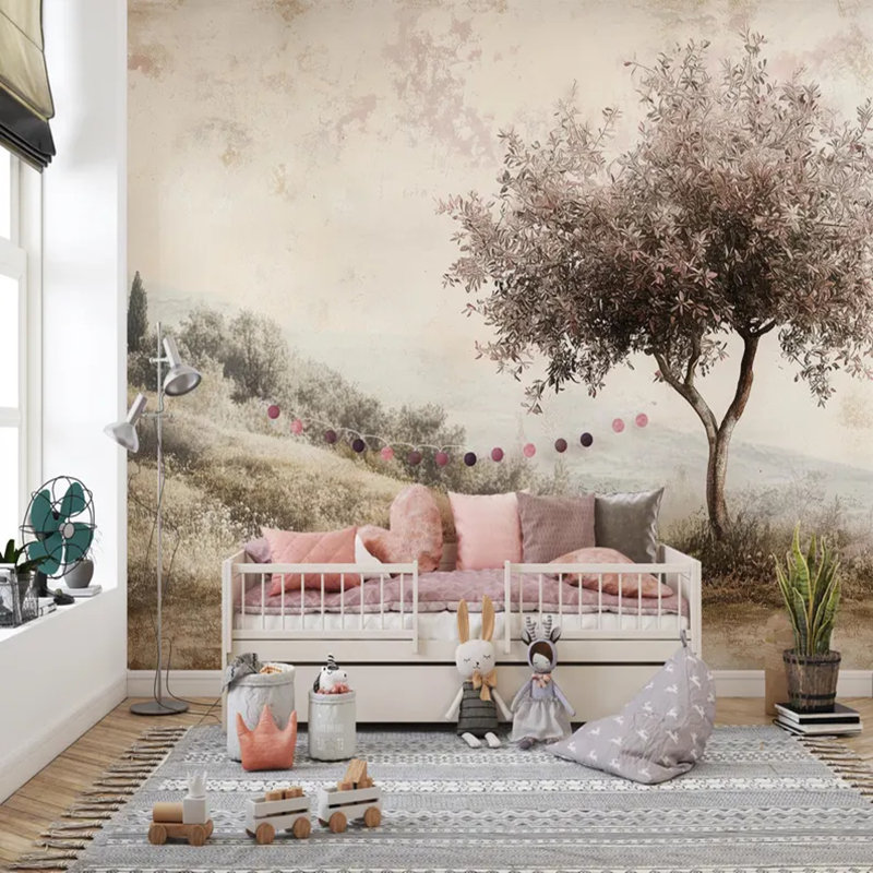 Tranquil Pink Tree On Hillside, 236" L x 118" W