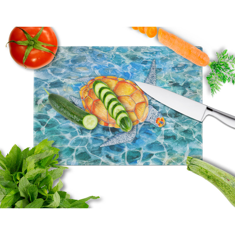 Caroline's Treasures Under Water Glass Sea Turtle Cutting Board, Orange