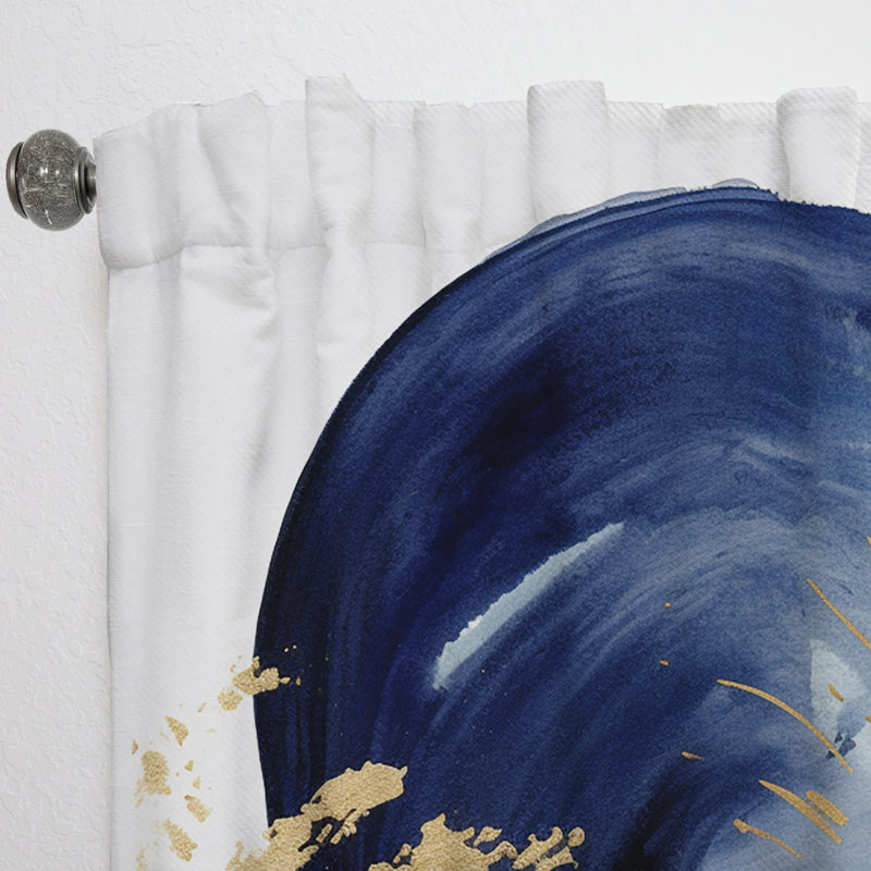 Merity Dark Blue, Gold Abstract Circle Texture I - Modern Velvet Curtain - Room Darkening - 1 panel, 52" W x 84" L