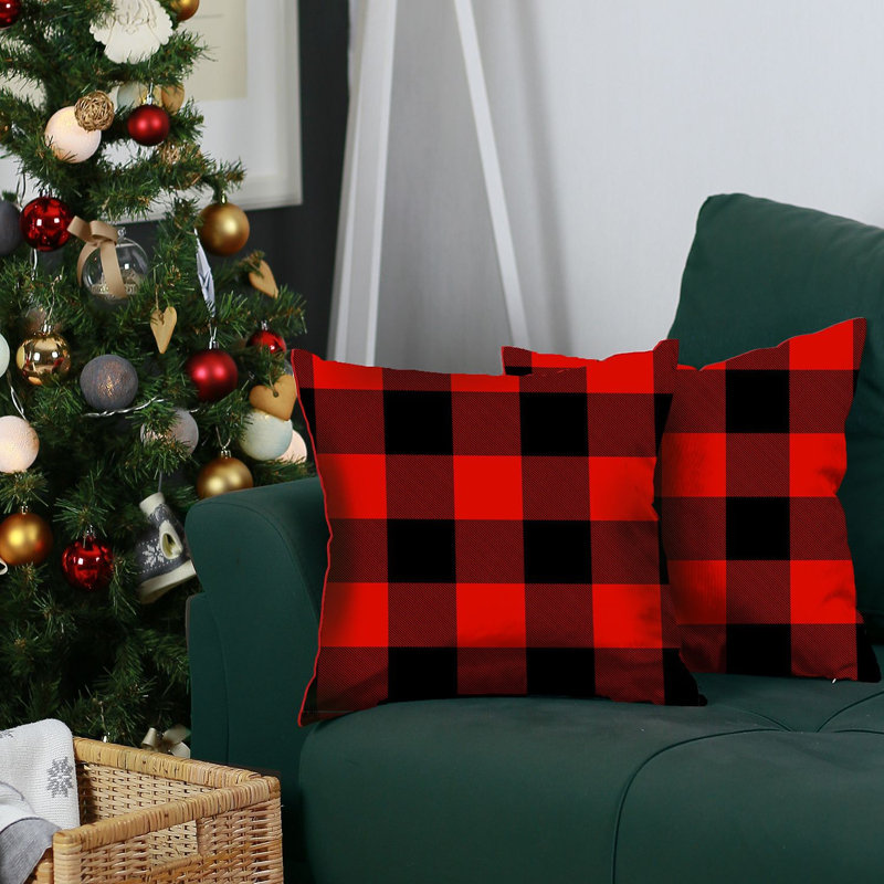 Set Of 2 Red And Black Buffalo Plaid Throw Pillow Cover