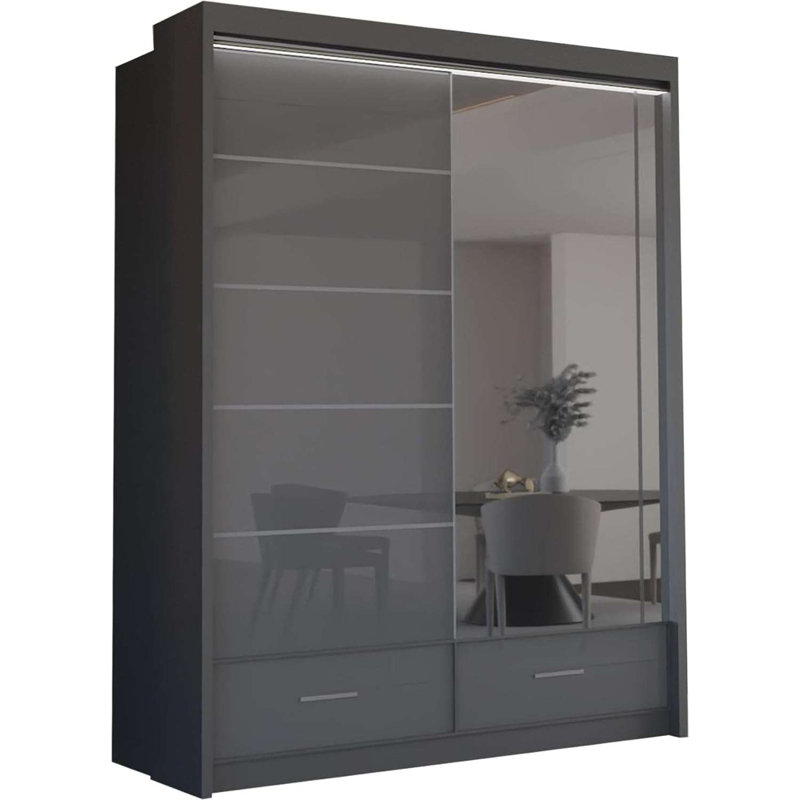 Bahos 3 Door Manufactured Wood Wardrobe, Grey, 220cm H x 150cm x W 66cm D