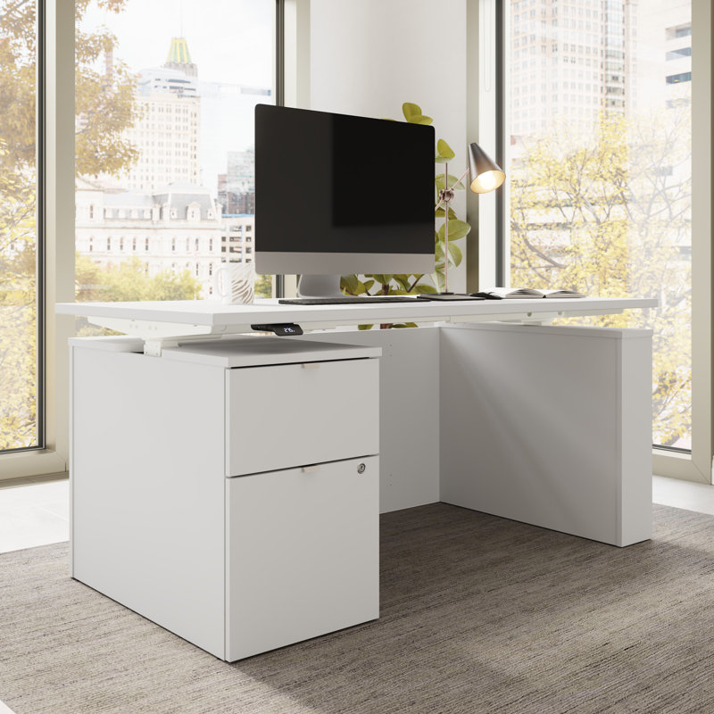 Bureau debout à hauteur réglable avec classeur Bush Stratus, Blanc