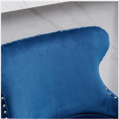 A&A Furniture, tabourets de bar contemporains rembourrés de velours avec boutons capitonnés et pieds en bois, garniture cloutée en chrome, chaises de bar style loisirs, tabourets de bar, ensemble de 2 (bleu)