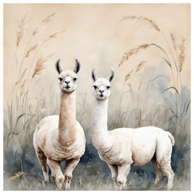 Deux couvre-lits matelassés Two Llamas In Field