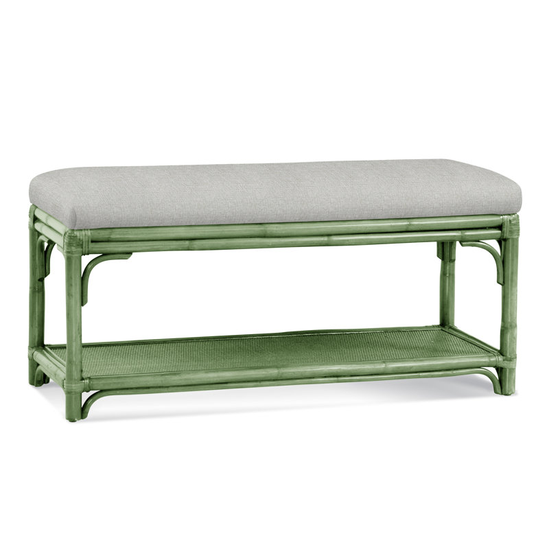 Summer Retreat Wicker Shelf Storage Bench, Celery, White Textured Performance; 0865-91