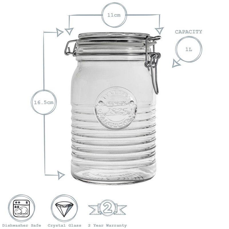 Officina 1825 Glass Storage Jars, 16.4cm H x 11.1cm W x 11.1cm D