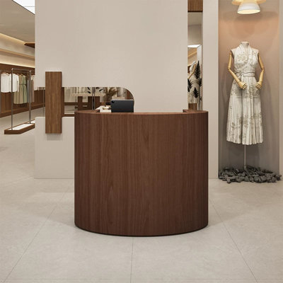 Mid-Century Modern Oval Manufactured Wood Reception Desk