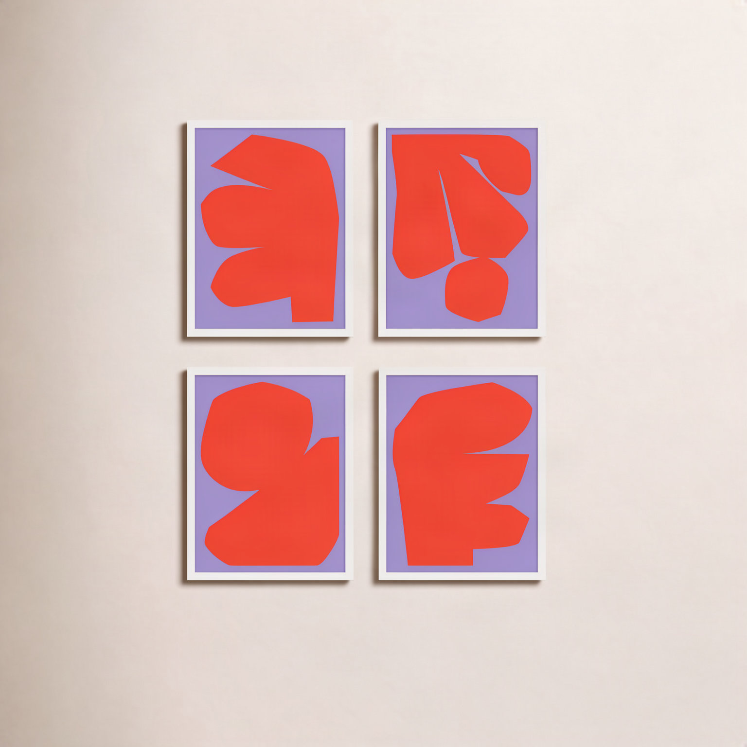 Akita "Module Minimalism" 4-Piece Print Set, 25"H x 20"W x 1.25"D, White Framed