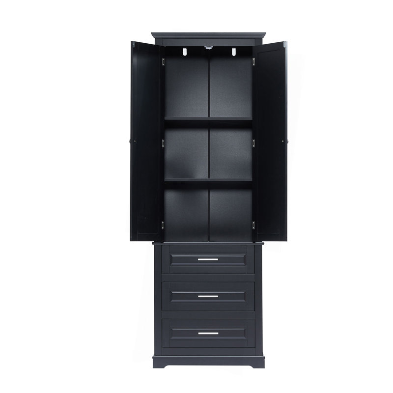 Tall Storage Cabinet With Three Drawers For Bathroom/Office, Black