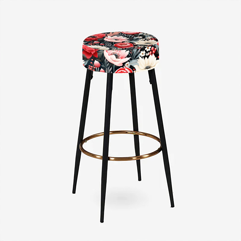 Ensemble de 2 tabourets de bar rétro avec motif floral rose coquelicot