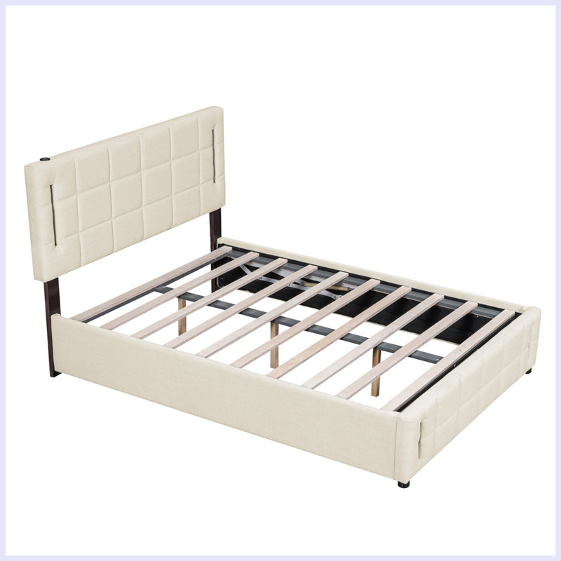 Lit plateforme avec rangement Nichlous, Gris, Grand lit