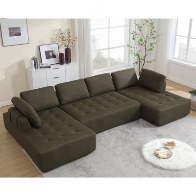 Canapé modulaire en forme de U avec tissu maillé respirant, combinaison libre, idéal pour les salons et les appartements, conception confortable et spacieuse à 6 places