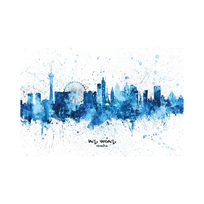 Las Vegas Nevada Skyline Splash Blue by Michael Tompsett - 1 Piece Wrapped Canvas Wall Art, 152.5 cm H x 101.5 cm W