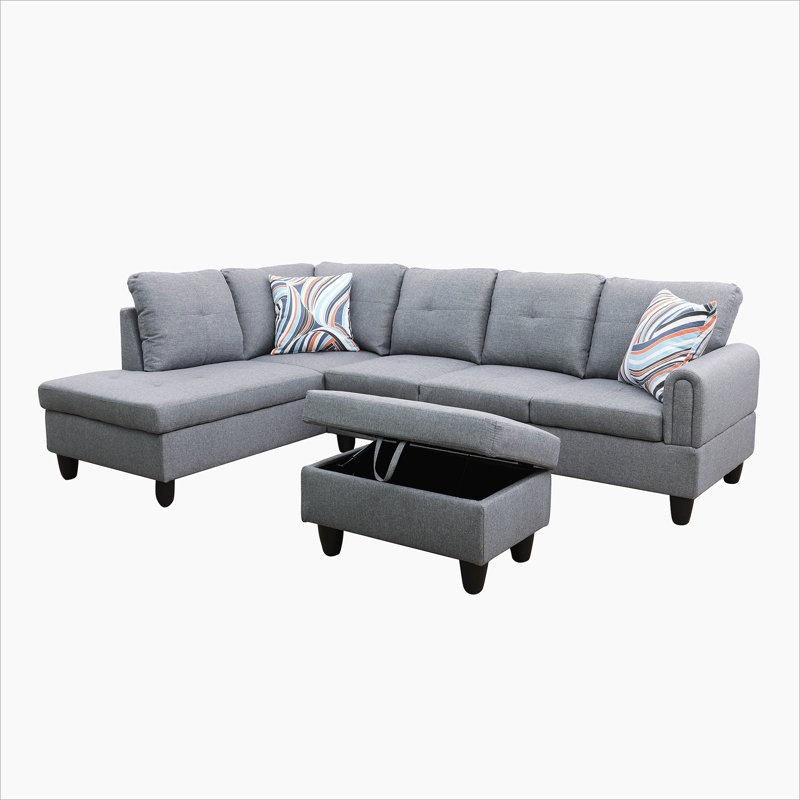 Straton 3 - Piece L-Shaped Modular Living Room Sectional Sofa with Ottoman,  Left Hand Facing, Dark Brown Velvet