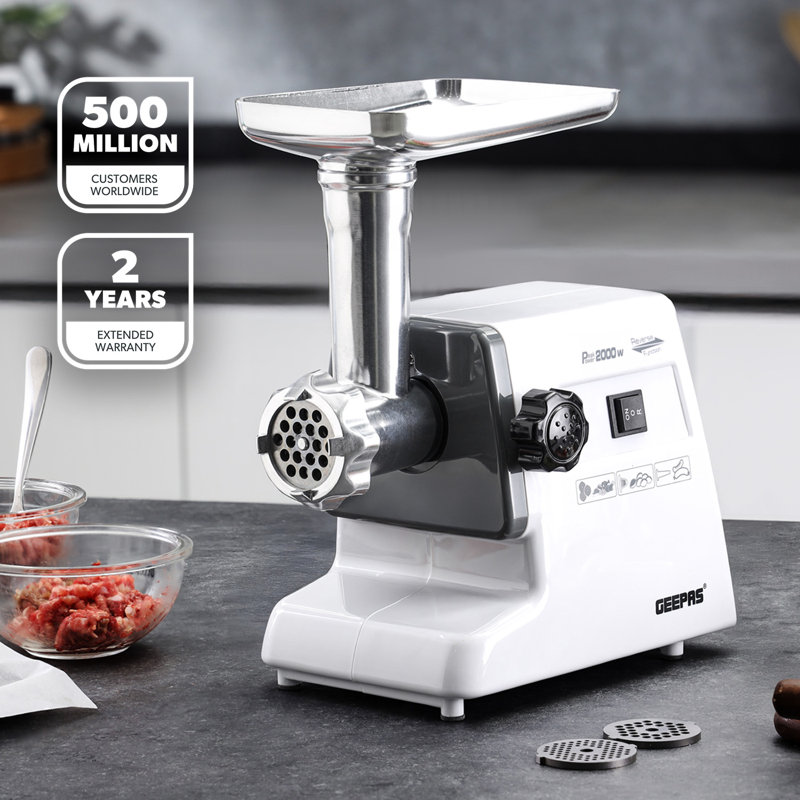 Geepas 1400W Electric Meat Grinder, 3 Different Cutting Plates, Reverse Function