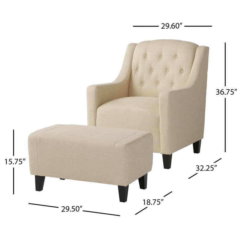 Bloomington Upholstered Armchair with Ottoman, Beige