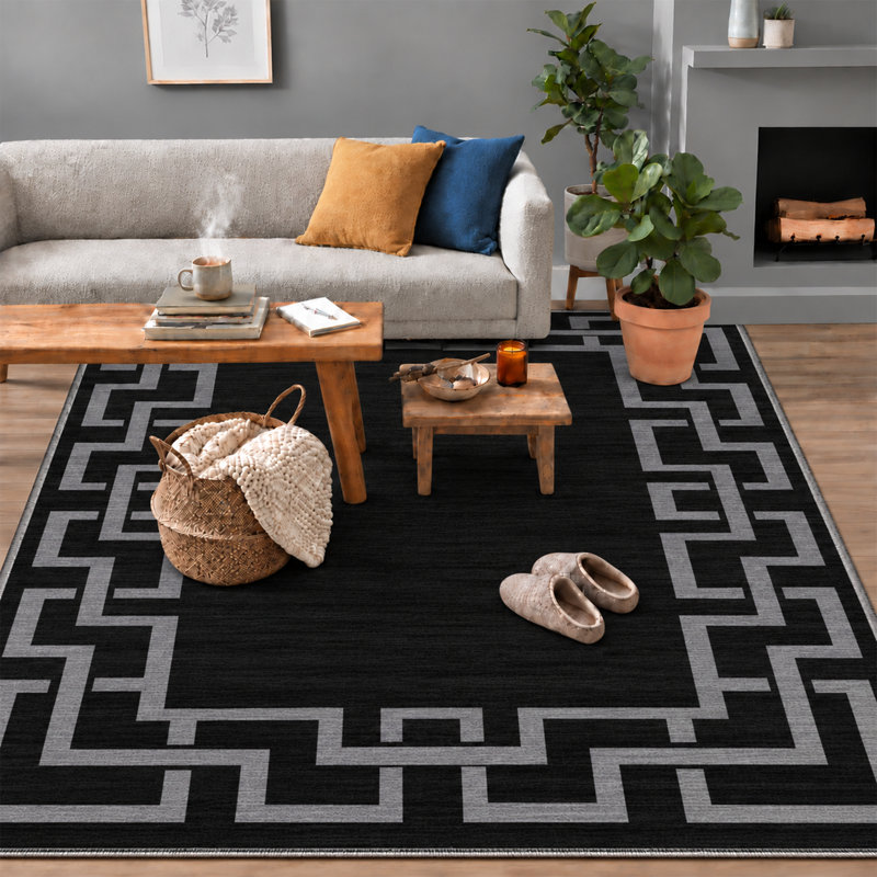 NICO Black Greek Key Machine Tufted Printed Area Rug, Rectangle  120 x 170 cm