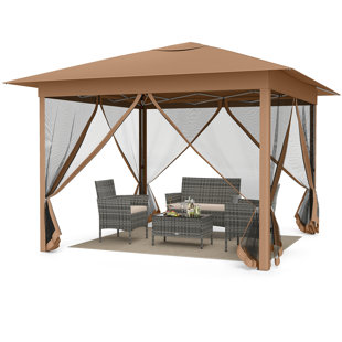 11.5 Ft. X 11.5 Ft. Pop-Up Canopy With Mesh Screen And One-Person Setup, Brown