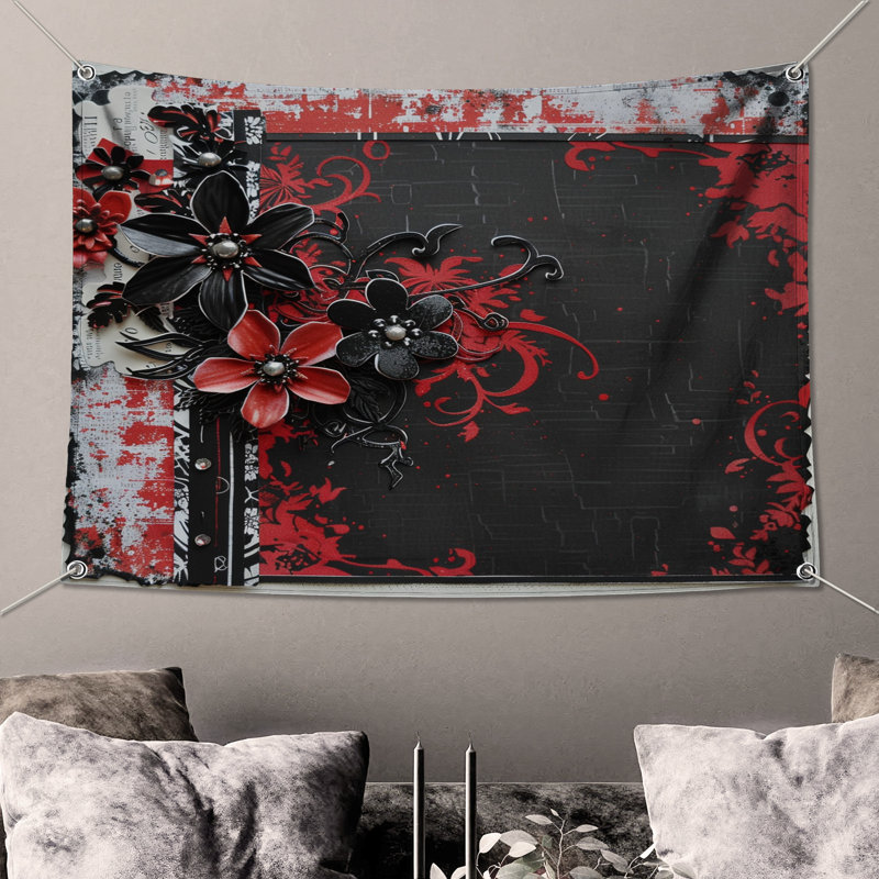 Tapisserie florale - Décoration murale, H 68 po x l 80 po avec 4 œillets