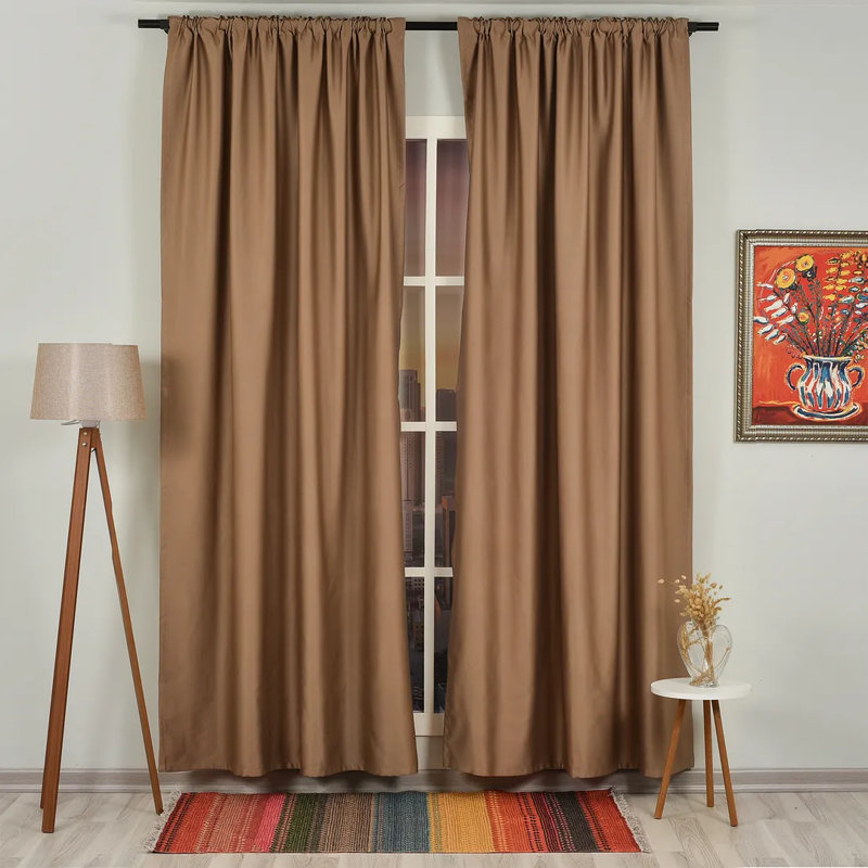 Extra Wide & Extra Long Custom Made Solid Color Room Darkening Single Curtain Panel, 52" W x 264" L, Dark Beige