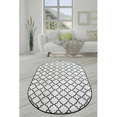 Durable Hall Carpet - 3.3 x 6.6 Feet, Black & White | 100% Polyester, Total Thickness: 0.4 Inches | Antibacterial, Non-Slip Underside, Machine Washable | Perfect for High Traffic Areas, Easy to Clean & Maintain
