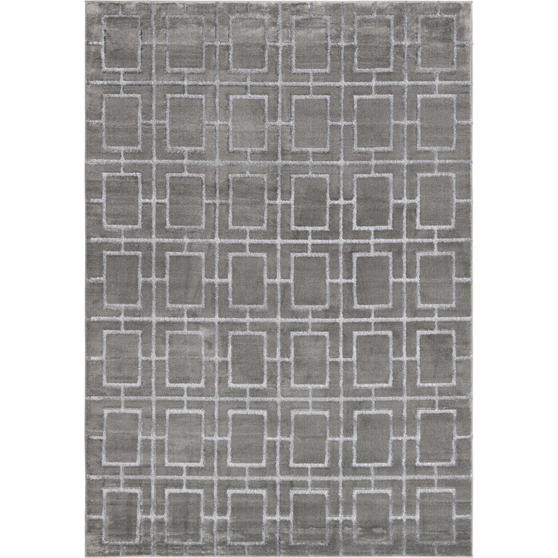 Tapis gris argenté à motif géométrique glam, Rectangle 7 pi 1 po x 10 pi