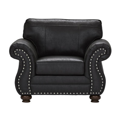 47" Upholstered Rolled Arm Accent Chair With Pewter Nailheads - Ridgeline Midnight