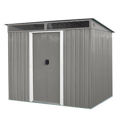 8Ft X 6Ft Outdoor Metal Storage With Lockable Sliding Doors And Transparent Plate For Garden