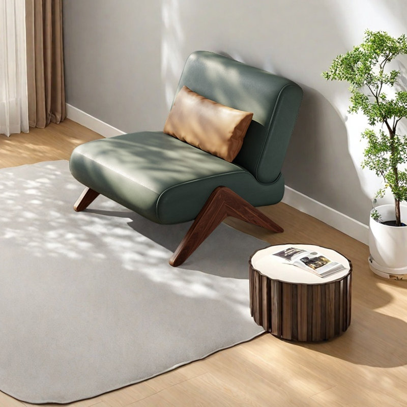 Modern simple sponge solid wood leisure chair, Grayish Blue
