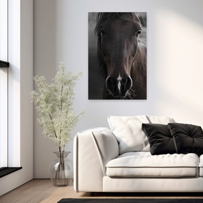 Art contemporain abstrait cheval noir foncé, H 36 po x l 24 po