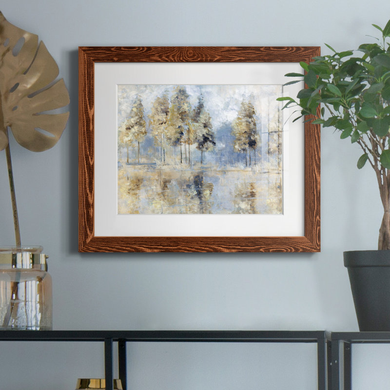 «Blue Golden Forest», reproduction d'art sur papier encadré, H 20 po x l 17 po x P 1,5 po, Papier avec cadre érable