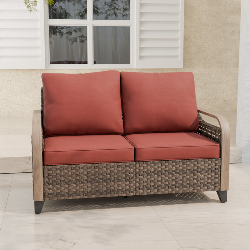 54.1'' Wide Straight Metal Loveseat with Cushions, Red
